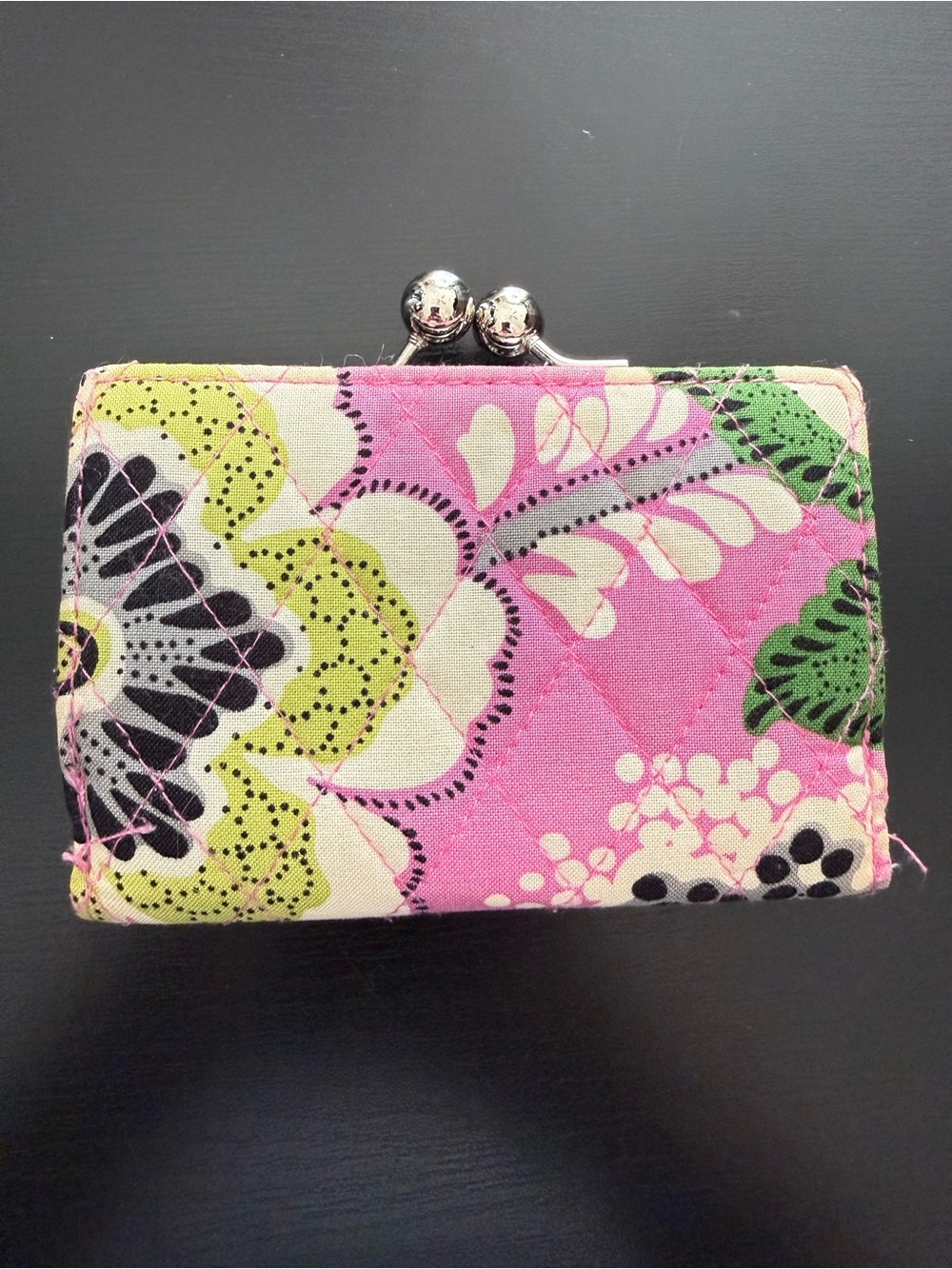 VERA BRADLEY quilted kiss lock wallet. Pink, green, and black floral print. - Picture 2 of 6